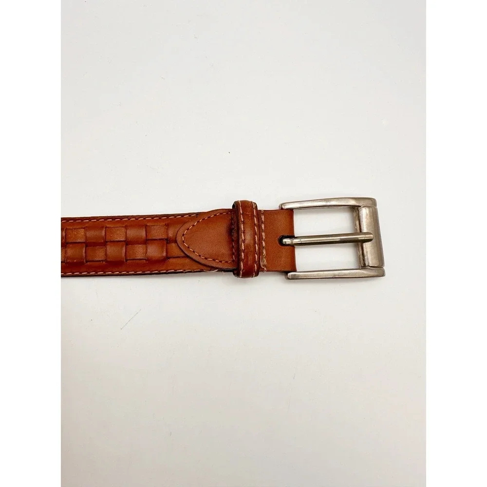 Johnston & Murphy Brown Aniline Kipskin Shoulders Leather Belt Size 38 Made USA